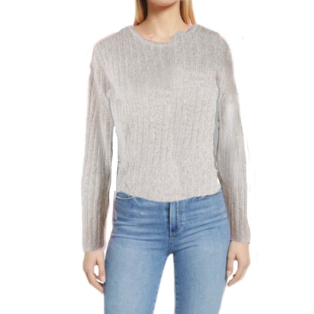 Rafaella Womens M Lambs Wool Blend Taupe Ribbed Round Neck Sweater Sz M - Picture 1 of 6